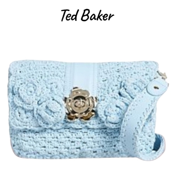 NWT Ted Baker Maglila Pale Blue Knitted Crochet Mini Crossbody 